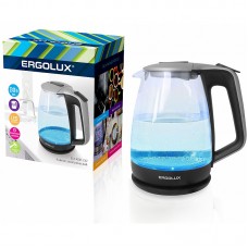 Чайник ERGOLUX ELX-KG01-C42 серебристо-черный (стекло, 1,7л, 160-250В, 1500-2300Вт)